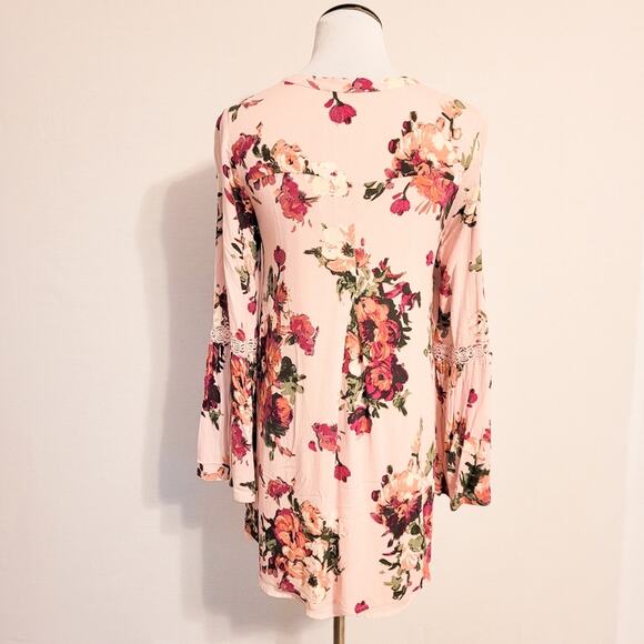 Altar'd State Boho Floral Bell Sleeve Tunic Mini Dress Pink S - Picture 5 of 8